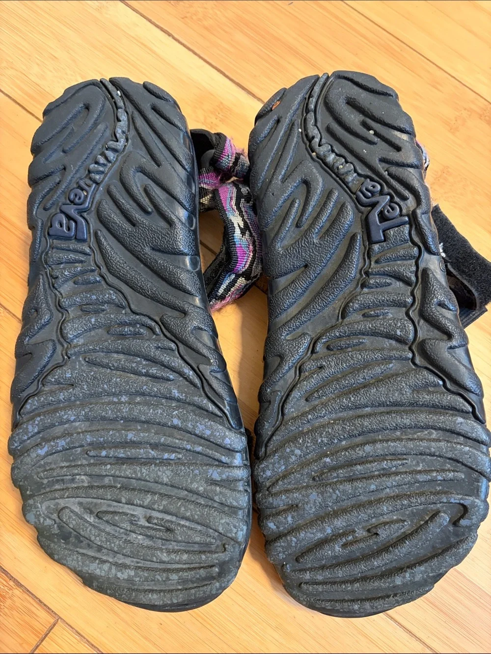 Teva Black Sandals with Purple, Pink and Blue Straps
